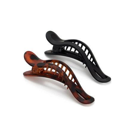 Flat Lay Claw Clips 2 pc, Recycled Plastic Black and Tortoise | KITSCH