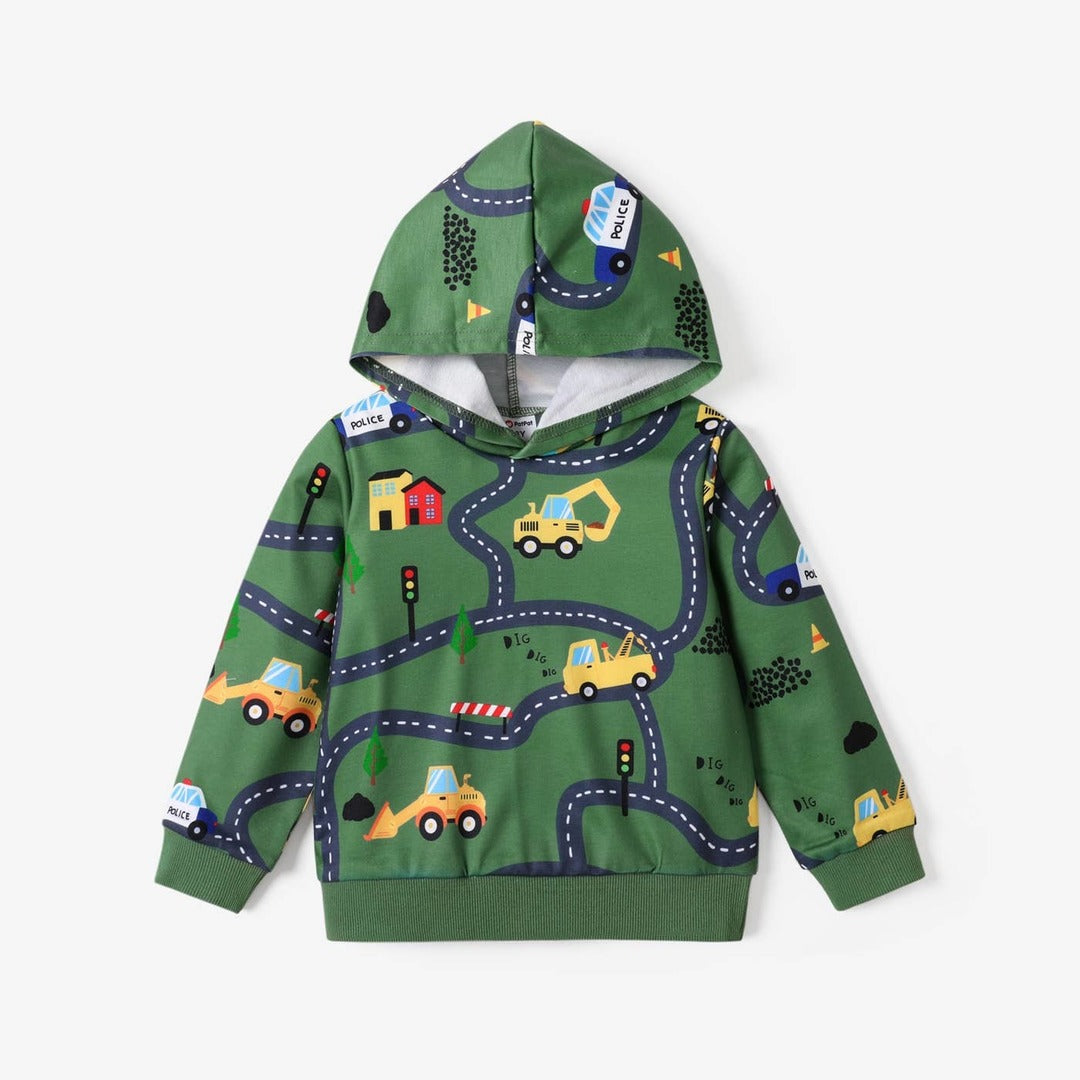 Toddler Road Vehicle Hoodie, Dark Green | PatPat