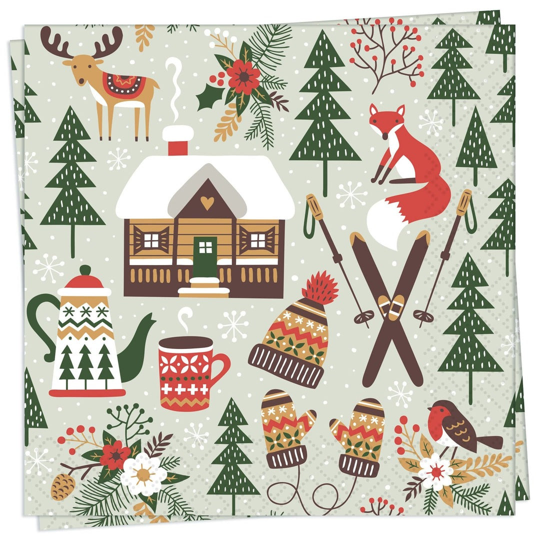 Winter Cabin Cocktail Napkin, 20 Count | Twilight Collection