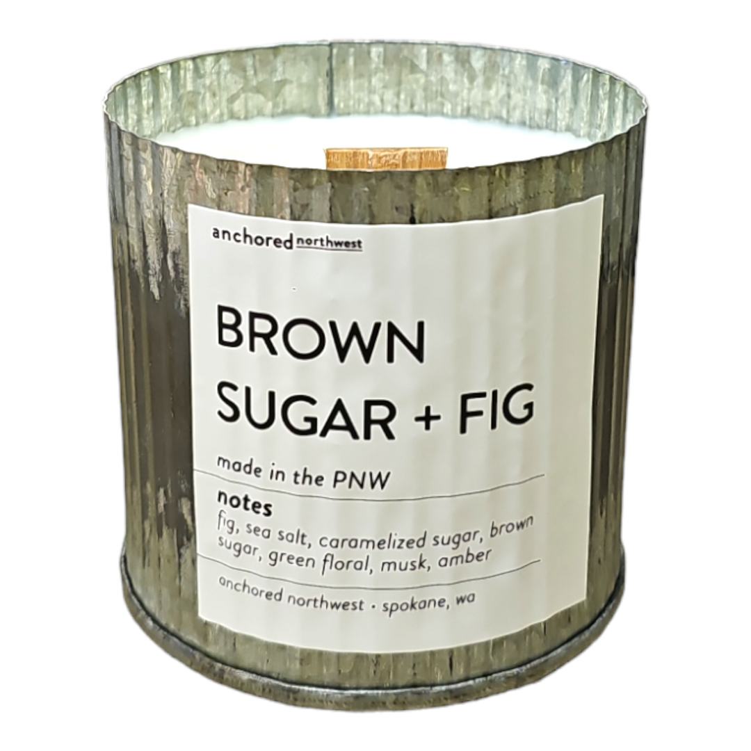 Brown Sugar + Fig Rustic Wood Wick Candle, 10oz | Anchored Northwest