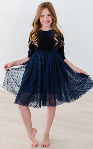 Navy Velvet Dot Tutu Dress | Mila & Rose