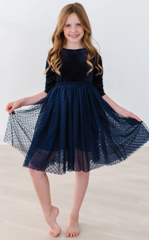 Navy Velvet Dot Tutu Dress Mila Rose