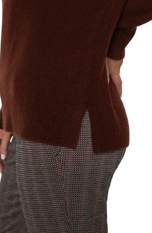 Long Sleeve Raglan Sweater w Side Slit, Brunette Heather | LIVERPOOL