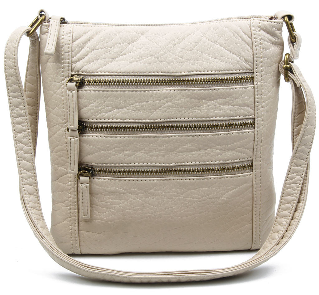 Camile Three Zip Crossbody Purse, Taupe | Ampere Creations