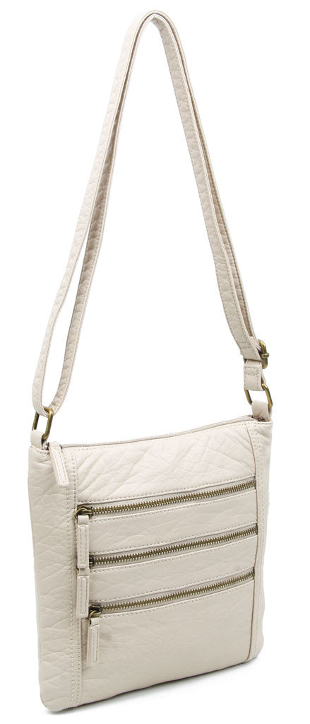 Camile Three Zip Crossbody Purse, Taupe | Ampere Creations