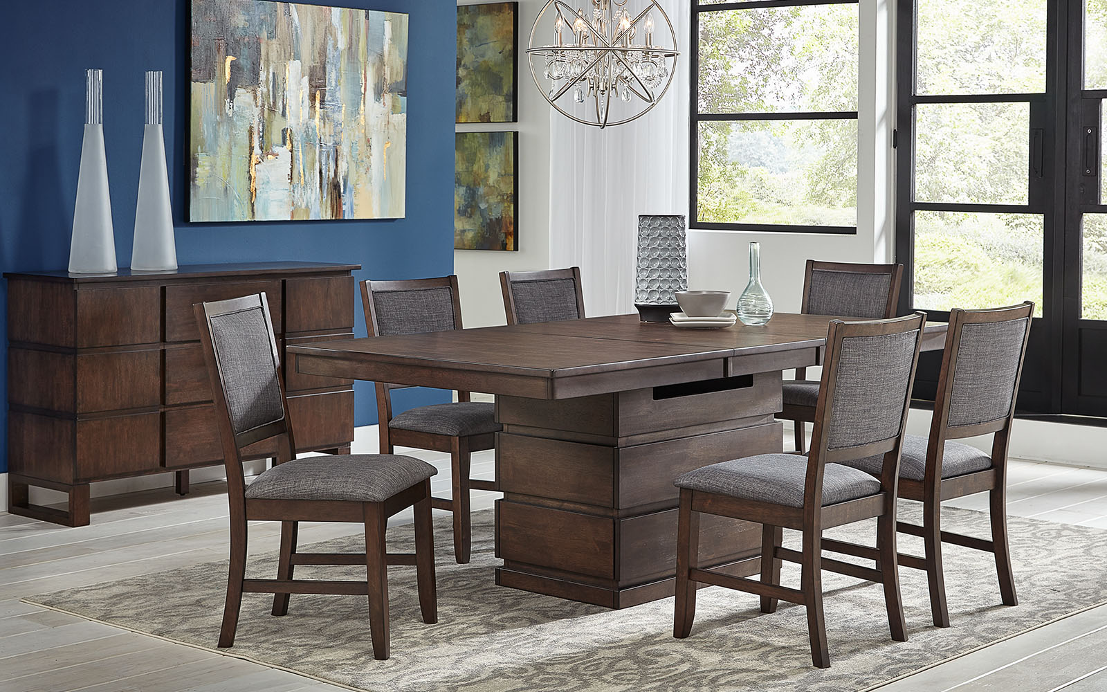 Chesney Block Pedestal 7 Piece Gathering Dining Table Set