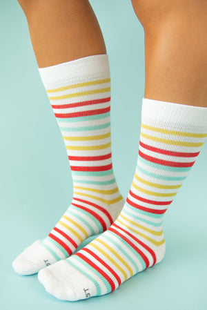 World's Softest Sensitive Support Socks - White Multi Stripe