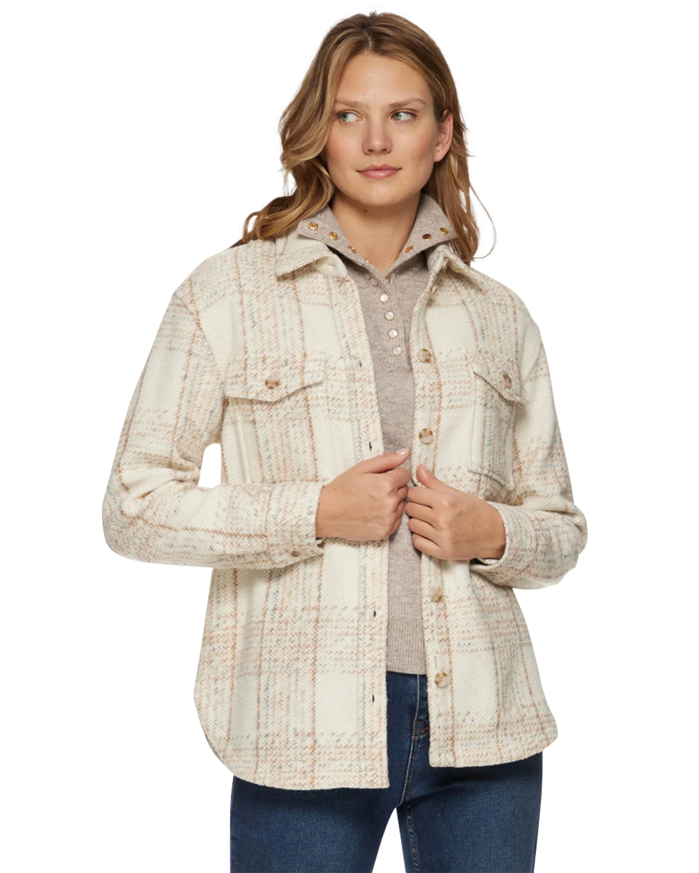 Pemberton Knit Shacket w/ Pockets, Cream & Brown | Flag & Anthem