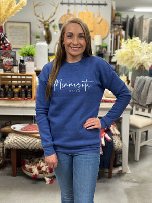 Minnesota EST. 1858 Crew Neck Sweatshirt, Heather Royal | Oat Collective