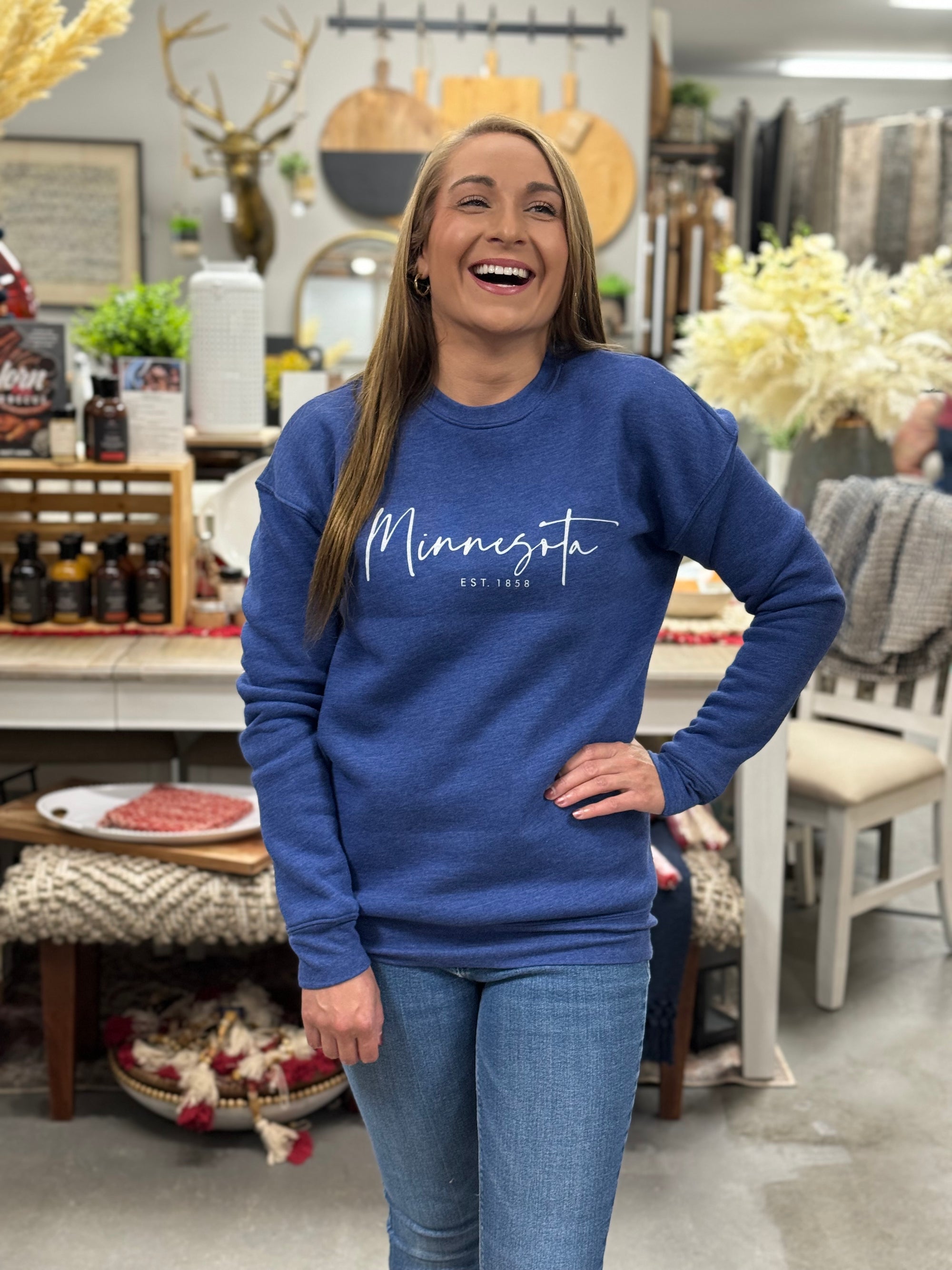 Minnesota EST. 1858 Crew Neck Sweatshirt, Heather Royal | Oat Collective