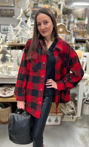 Buffalo Plaid Shacket w Pockets, Red & Black | Fornia