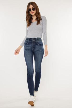 Valerie High Rise Double Button Skinny, Dark Wash | Kan Can Jeans