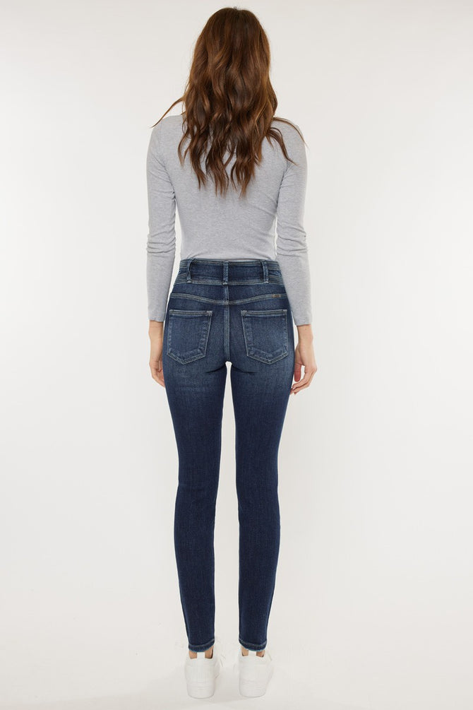 Valerie High Rise Double Button Skinny, Dark Wash | Kan Can Jeans