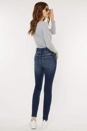 Valerie High Rise Double Button Skinny, Dark Wash | Kan Can Jeans