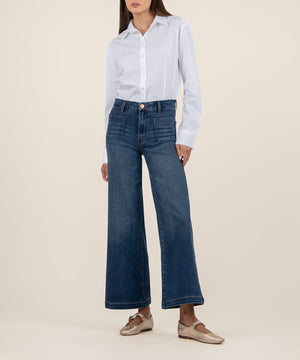 Meg High Rise Wide Leg w Patch Pockets Jeans, Dandle Wash Dark | KUT from the Kloth