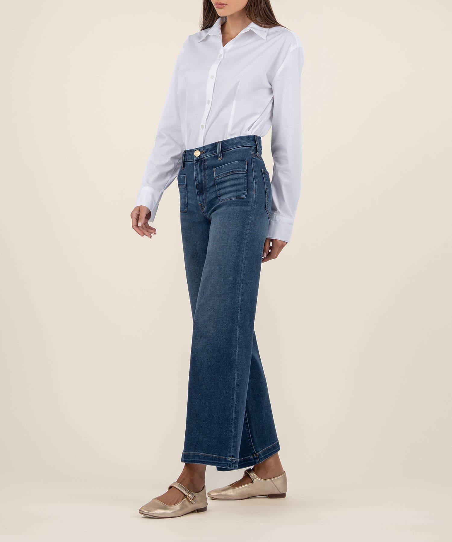 Meg High Rise Wide Leg w Patch Pockets Jeans, Dandle Wash Dark | KUT from the Kloth