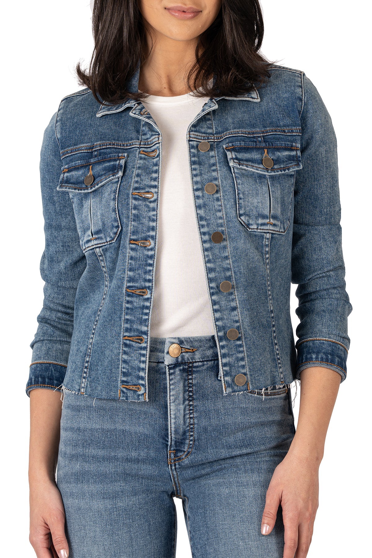 Kara Denim Jacket, Medium Wash Raw Hem | KUT from the Kloth