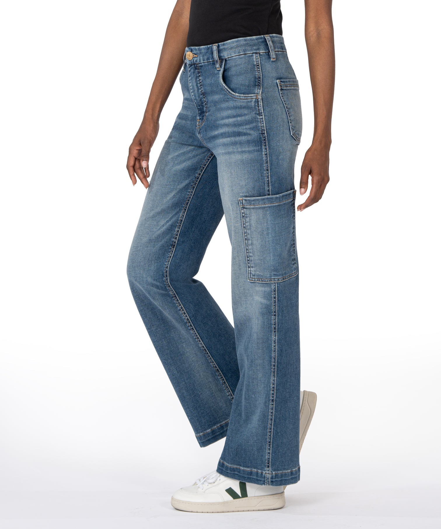 Jodi High Rise Wide Leg Carpenter Jeans, Creative Wash Medium | KUT from the Kloth