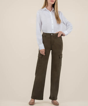 Miller High Rise Wide Leg Pant w Cargo Pockets, Olive | KUT from the Kloth