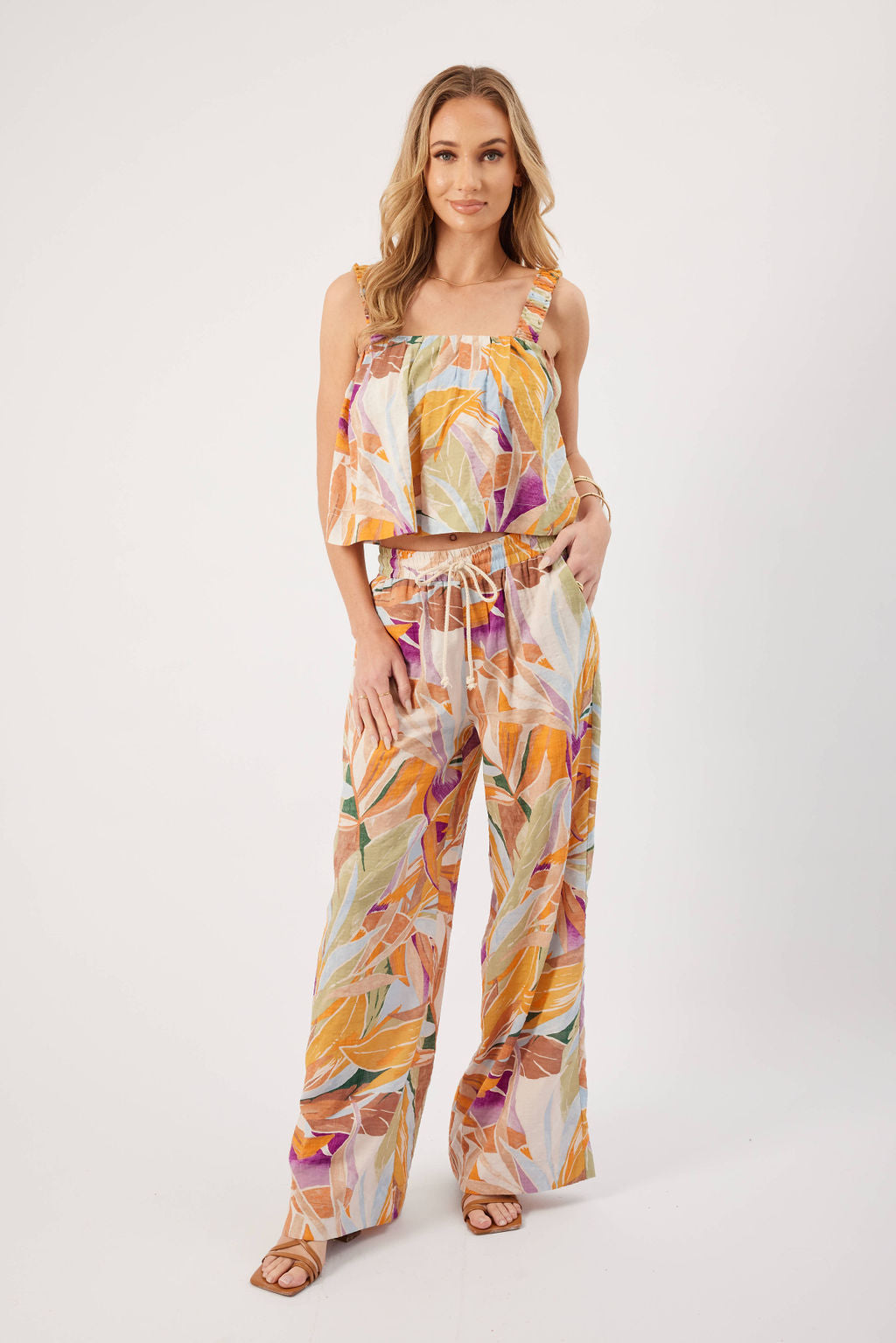 Abstract Floral Cotton Pant, Orange | Kylie Paige