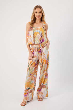 Abstract Floral Cotton Pant, Orange | Kylie Paige