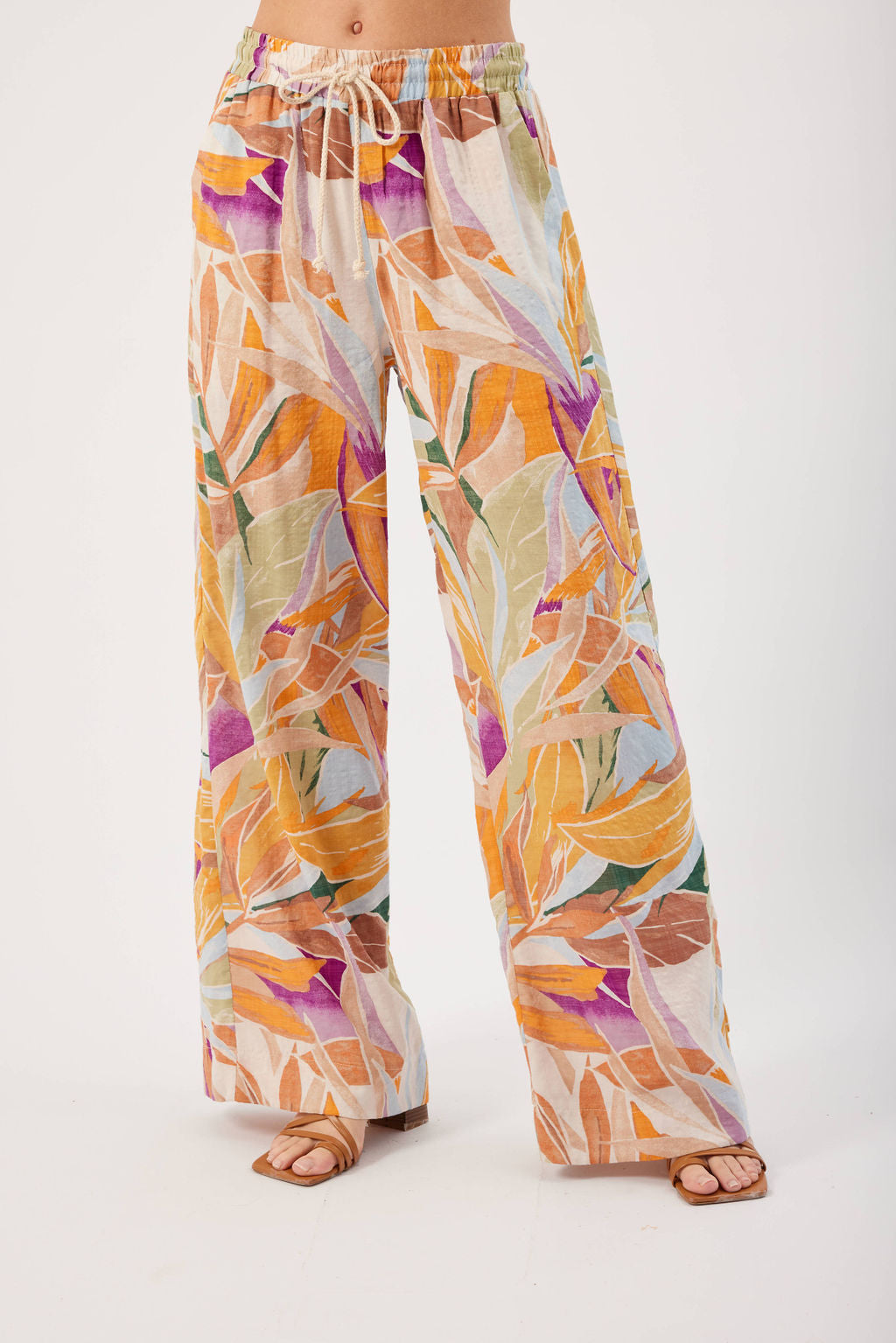 Abstract Floral Cotton Pant, Orange | Kylie Paige