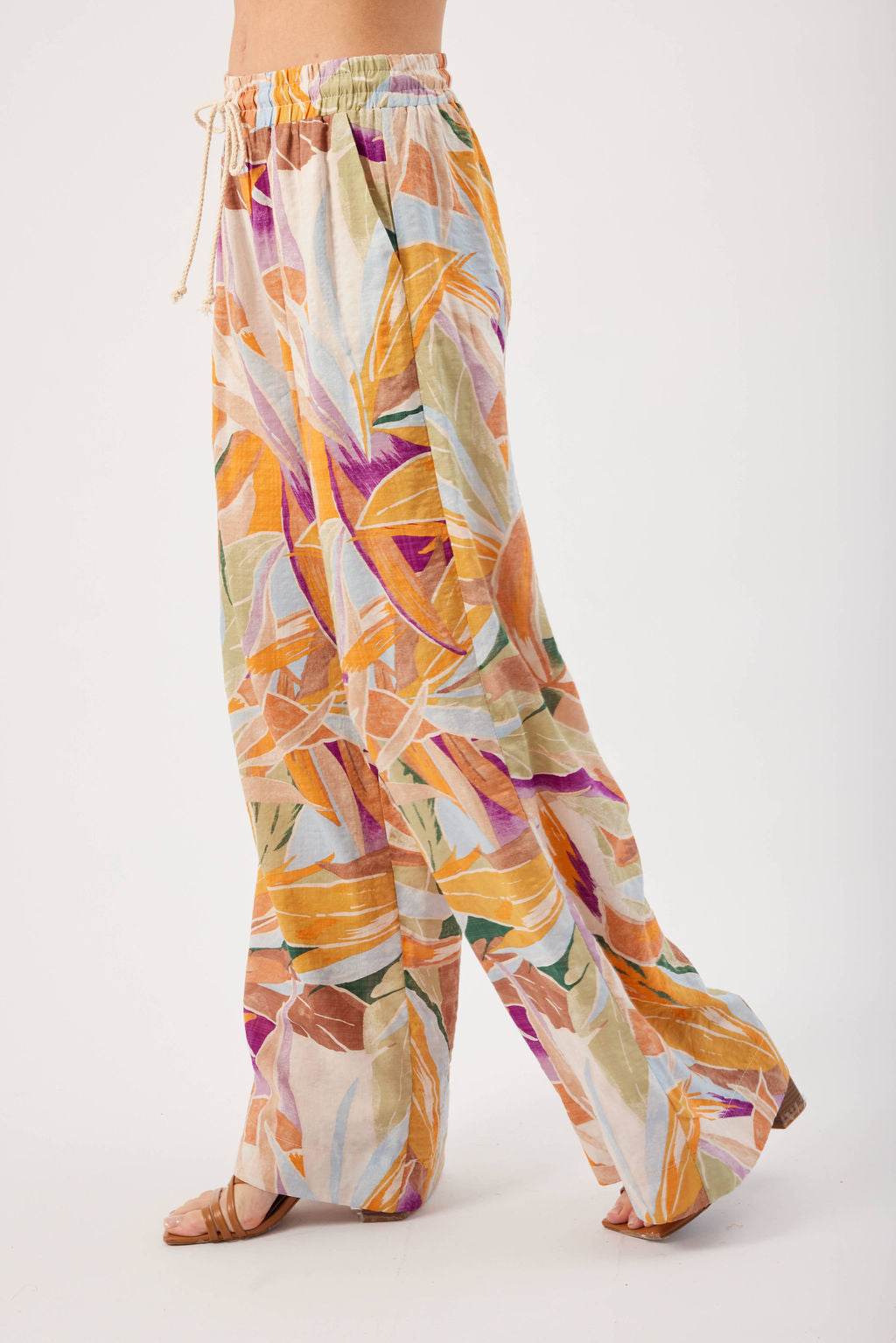 Abstract Floral Cotton Pant, Orange | Kylie Paige