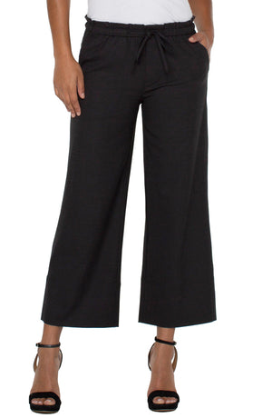 Pull on Tie Waist Wide Leg Pants, Black | LIVERPOOL