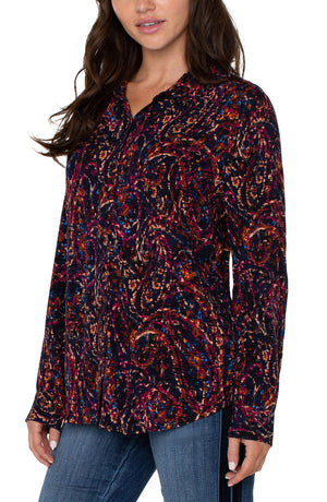 Multi Color Button Up Woven Blouse, Navy | LIVERPOOL