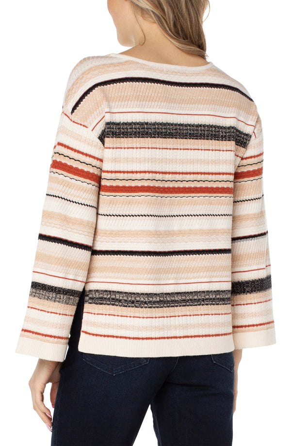 Boat Neck Textured Stripe Sweater, Rust, Cream, Black | LIVERPOOL