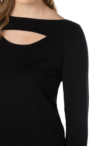 3/4 Sleeve Sweater w Rhinestones, Black | LIVERPOOL