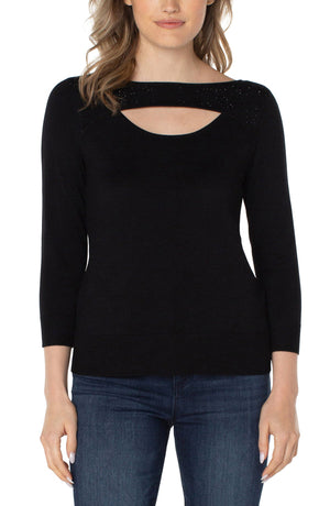 3/4 Sleeve Sweater w Rhinestones, Black | LIVERPOOL