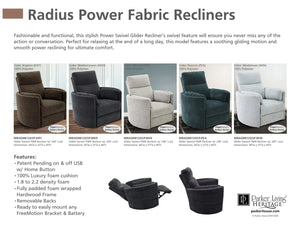 Radius Swivel Glide Reclining Power Chair - Mineral Fabric