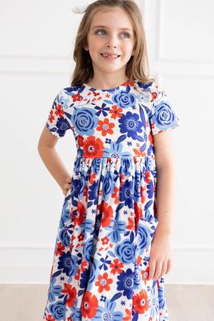 Pocket Twirl Dress, Short Sleeve - Happy 4th Floral | Mila & Rose