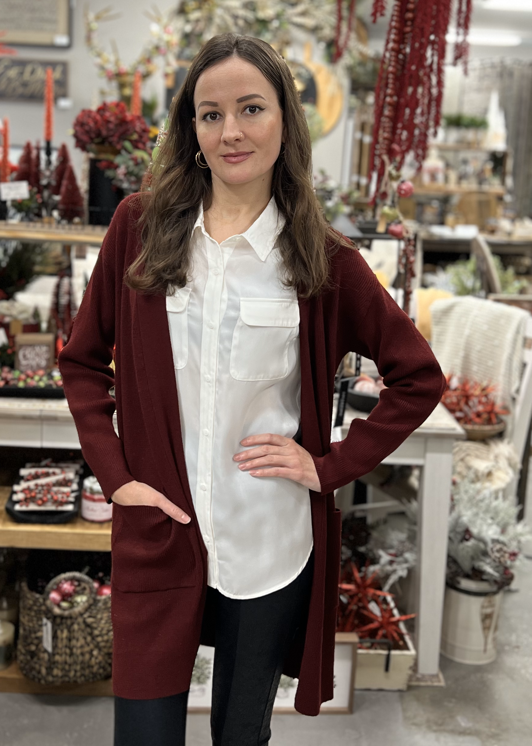 Maroon open 2025 front cardigan