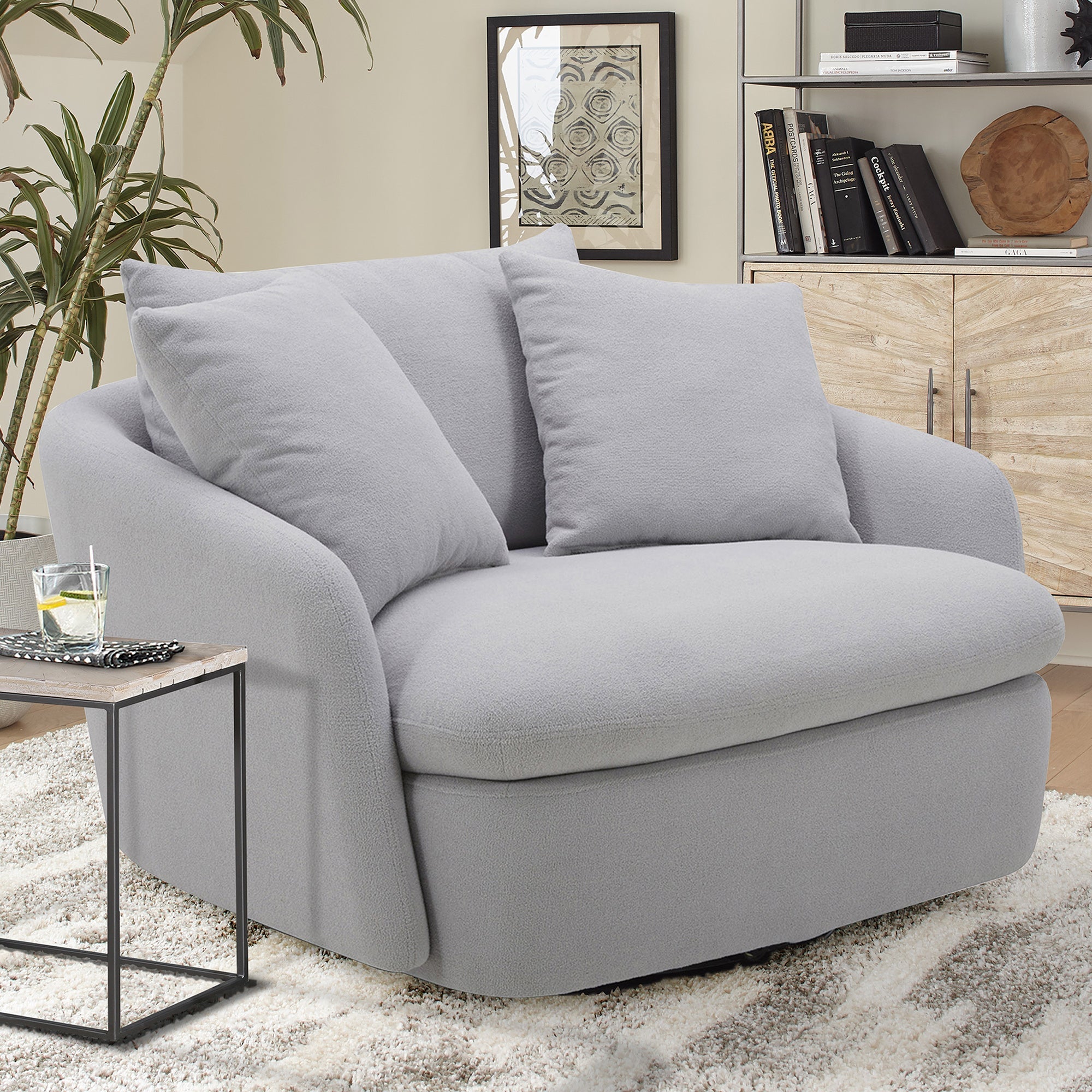 Boomer Mega Large Swivel Chair w/ 2 Pillows - Dove Gray Fabric