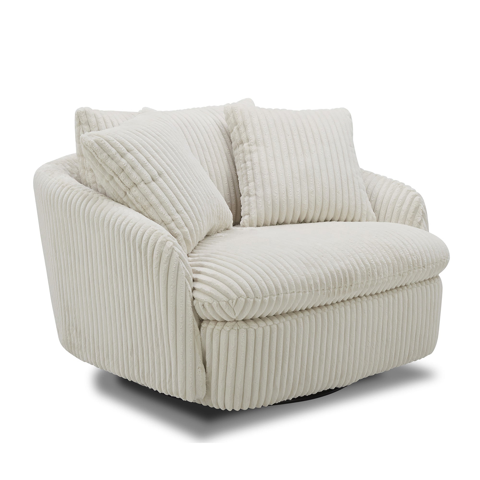 Boomer Mega Large Swivel Chair w/ 2 Pillows - Mega Ivory Fabric