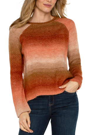 Long Sleeve Raglan Sweater w Side Slit, Orange Ombre | LIVERPOOL