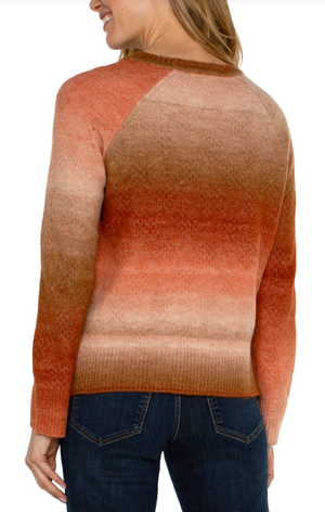 Long Sleeve Raglan Sweater w Side Slit, Orange Ombre | LIVERPOOL