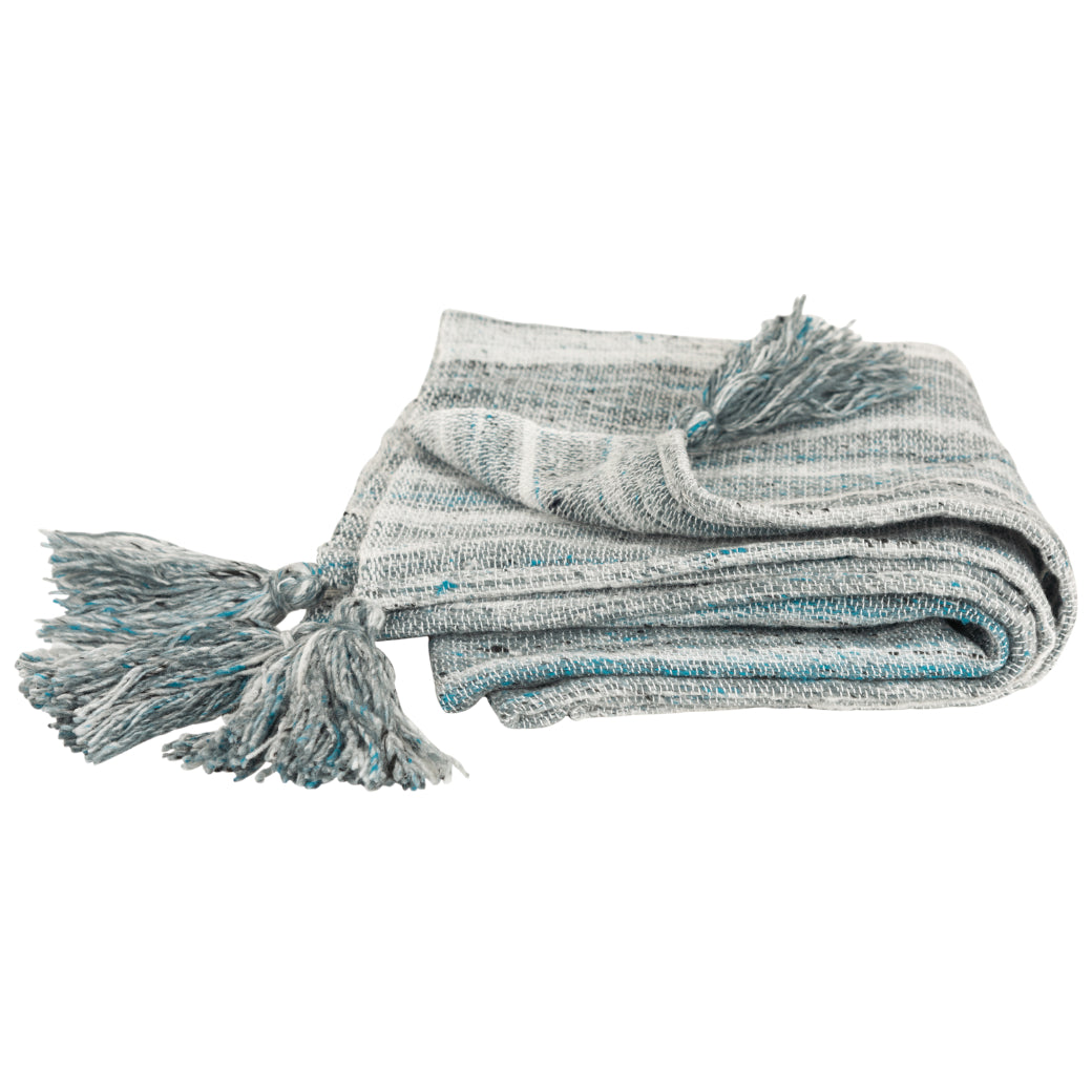 Grey, Teal & White Woven Indoor / Outdoor Throw | Rizzy