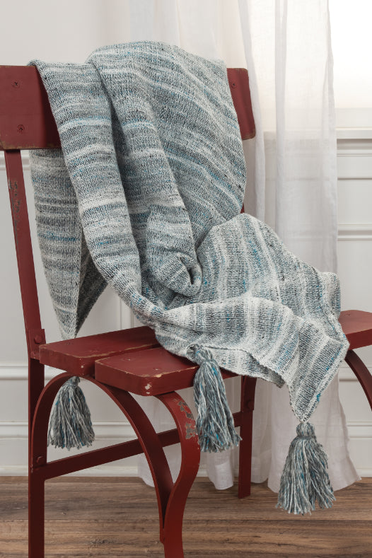 Grey, Teal & White Woven Indoor / Outdoor Throw | Rizzy