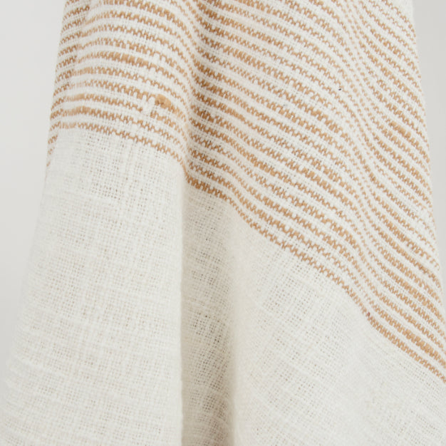 Ivory & Camel Striped Woven Cotton Throw | Rizzy