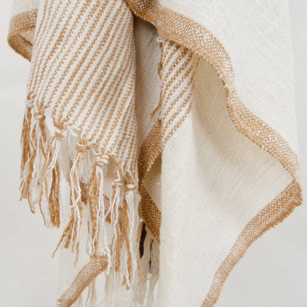 Ivory & Camel Striped Woven Cotton Throw | Rizzy