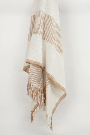 Ivory & Camel Striped Woven Cotton Throw | Rizzy