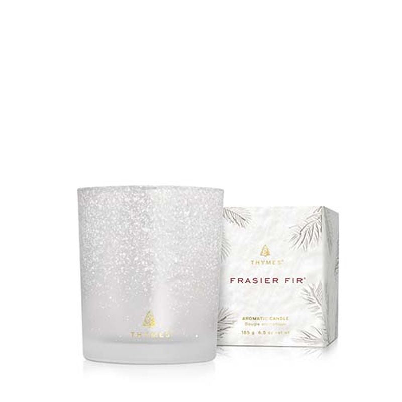 Flocked Medium Candle, Frasier Fir