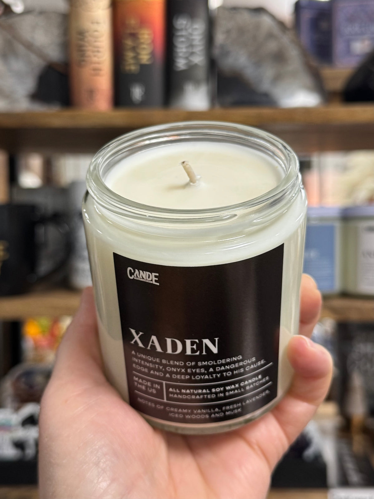 Dark label with Xaden candle with wick 