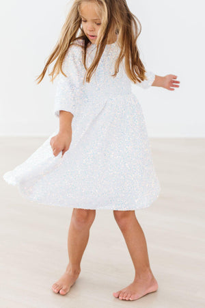 Disco Sequin Dress, White | Mila & Rose