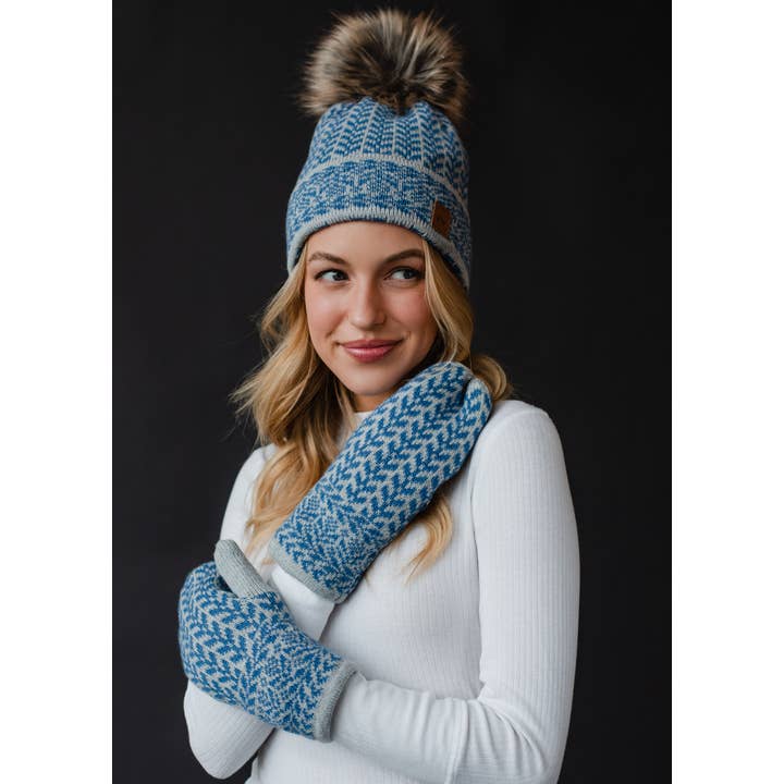 Blue & Gray Patterned Mittens | Panache Apparel Co.