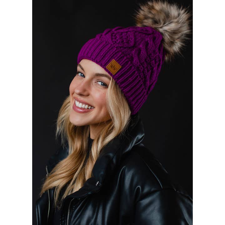 Purple Cable Knit Pom Hat | Panache Apparel Co.