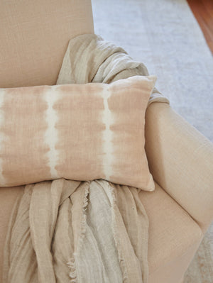 Crinkled Double Weave Linen Throw, Taupe | Anaya